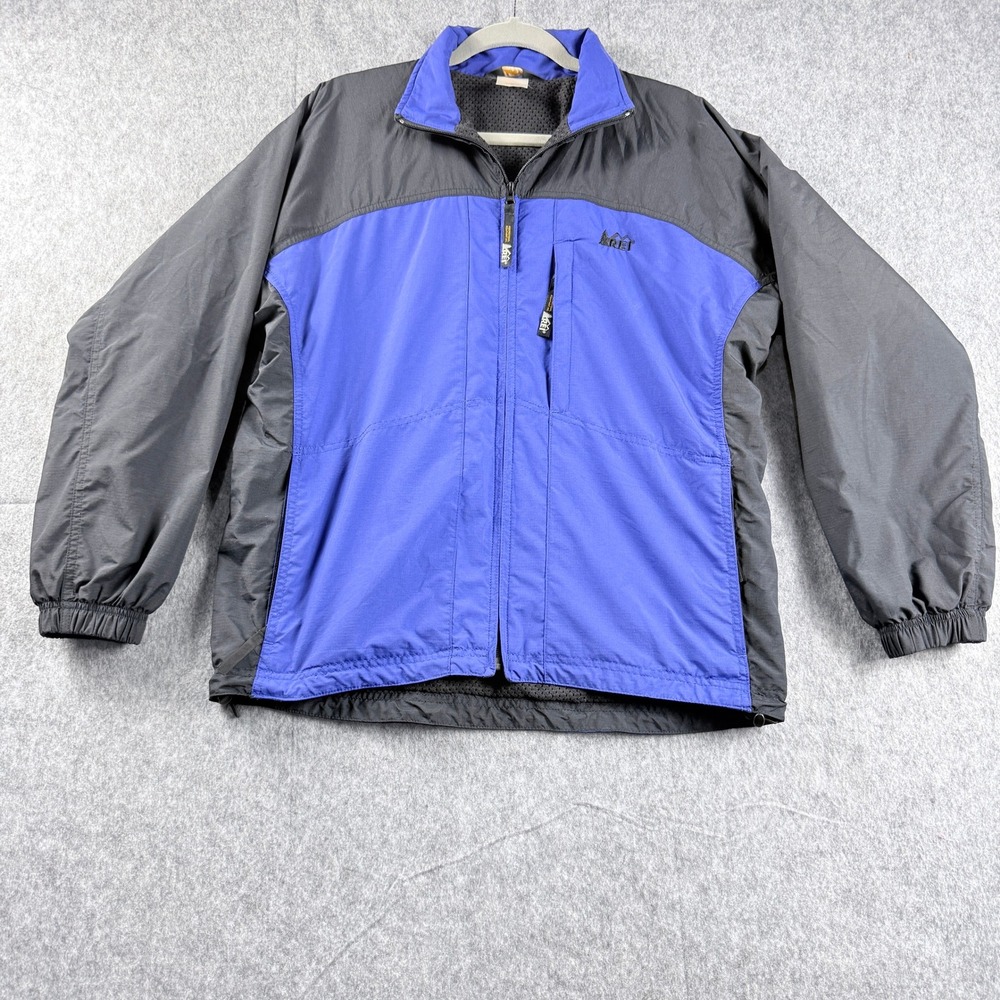 REI Womens Medium Blue Gray Ripstop Nylon‎ Mesh Lined Windbreaker Jacket RN37249